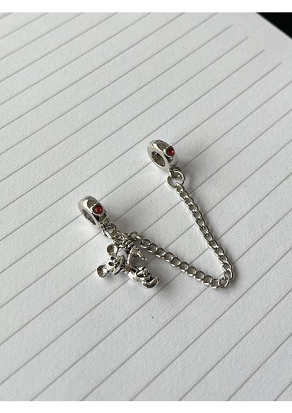 Kırmızı Taşlı Mickey 2'li Zincir Pndr Charm
