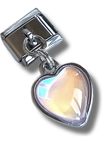 Sallantılı Pembe Hologram Heart Charm