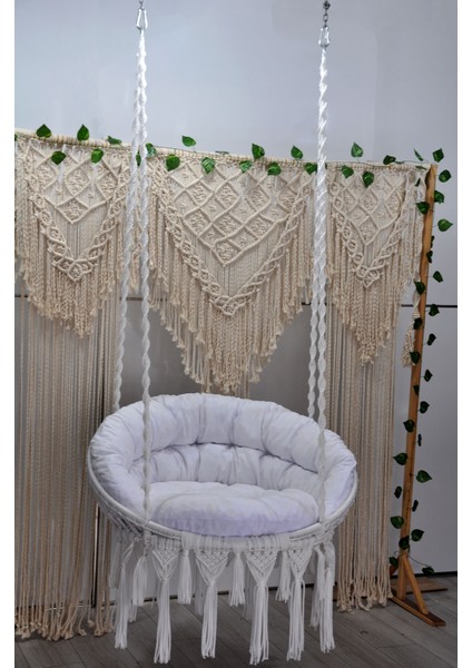 Makrome Relax Salıncak ( Beyaz ) Minderli