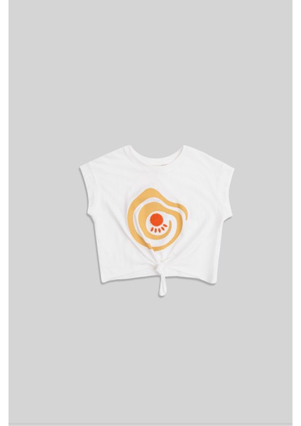 Minojoy Ekru Baskılı Pamuklu Kız Çocuk Tshirt