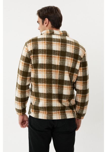 Esw 2776 Yarım Fermuar Dik Yaka Ekose Kaşe Erkek Sweat Green Camel fırsatları