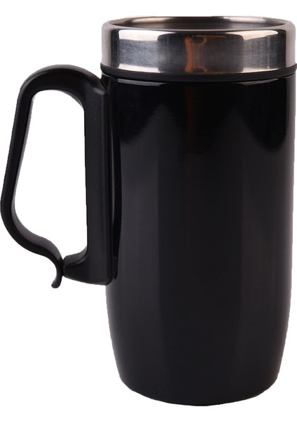 Tekno Trust Çift Katmanlı Kauçuk Taban 250ML Parlak Siyah Kulplu Paslanmaz Çelik Termos Bardak Mug Kupa Kahve