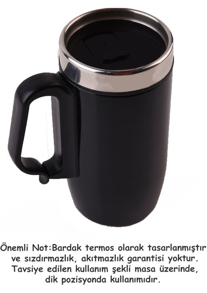 Tekno Trust Çift Katmanlı Kauçuk Taban 250ML Parlak Siyah Kulplu Paslanmaz Çelik Termos Bardak Mug Kupa Kahve