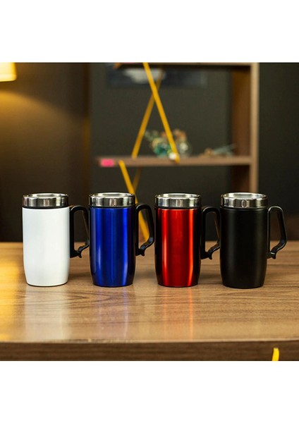 Tekno Trust Çift Katmanlı Kauçuk Taban 250ML Parlak Siyah Kulplu Paslanmaz Çelik Termos Bardak Mug Kupa Kahve