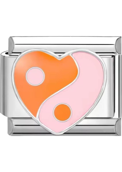 Orange Ying Yang Heart Charm