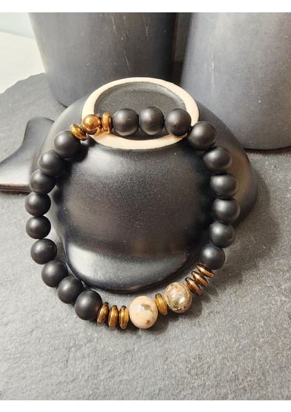 Benekli Jasper ve Oniks Orjinal Doğal Taş Kadın ve Erkek Bileklik / Sağlık, Hormonal Denge, Nazar fiyatları