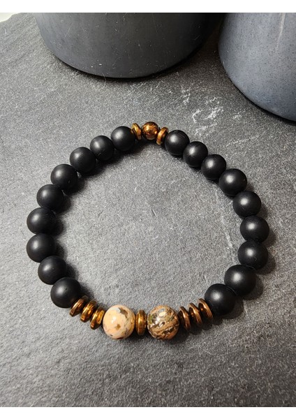 Benekli Jasper ve Oniks Orjinal Doğal Taş Kadın ve Erkek Bileklik / Sağlık, Hormonal Denge, Nazar modelleri