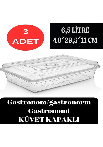 Gastronom Küvet 3 Adet Küvet Kapaklı Gastronomi Küveti 6,5 Lt Ekmek Pizza Pide Hamur Teknesi