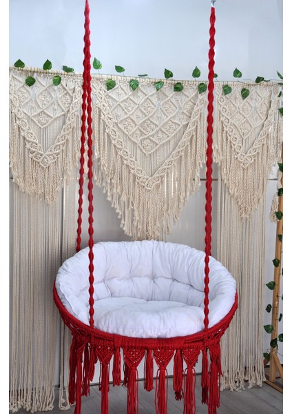 Makrome Relax Salıncak ( Kırmızı ) Minderli