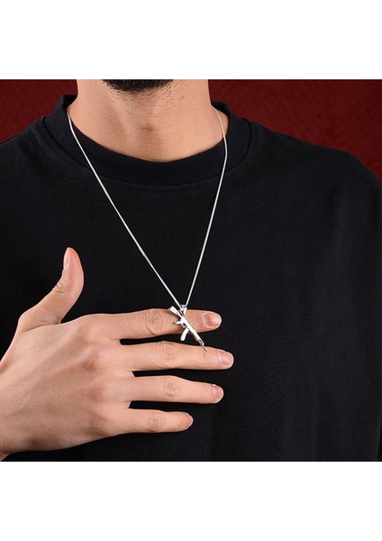 Gümüş Ak-47 Erkek Kolye Kalashnikov Figürlü Gümüş Kolye Tüfek Kolye fiyatları