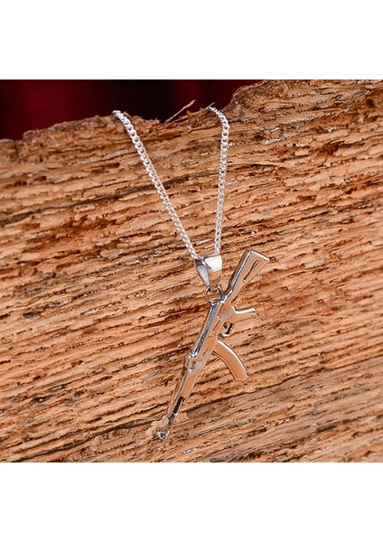 Gümüş Ak-47 Erkek Kolye Kalashnikov Figürlü Gümüş Kolye Tüfek Kolye modelleri