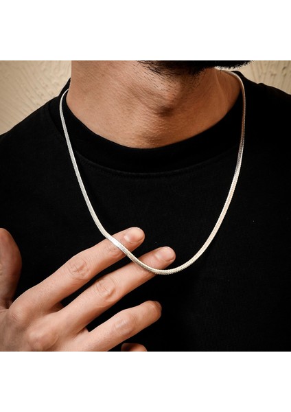 Gümüş Balık Sırtı Kolye 925 Ayar Gümüş Balıksırtı Model Unisex Zincir