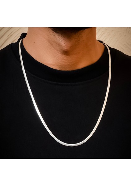 Gümüş Balık Sırtı Kolye 925 Ayar Gümüş Balıksırtı Model Unisex Zincir