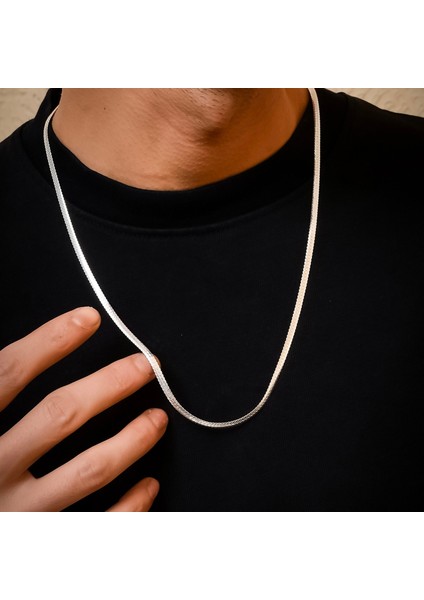 Gümüş Balık Sırtı Kolye 925 Ayar Gümüş Balıksırtı Model Unisex Zincir