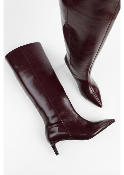 Kadın Blaze Bordo Cilt Kısa Sivri Topuklu Çizme fırsatları