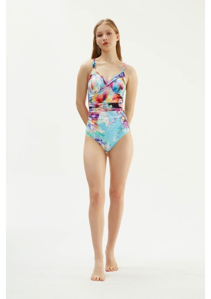 2252ESMY Desenli Toparlayıcı Mayo - Mavi