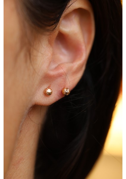 14 Ayar Altın Çevirmeli Vidalı Işıltılı Top Küpe 4 mm fiyatları