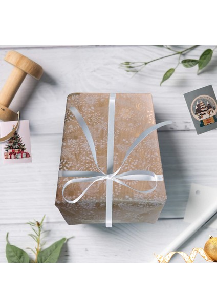 Italyan Hediye Paketleme Kağıdı, Kraft Çiçek Yaprak Desenli Ambalaj Kağıdı, Altın, NO-704G, 70X200CM