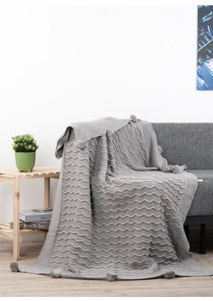 Yumuşak triko örgülü battaniye, 130x170, gri, ev ve dekorasyon şıklığı için ideal