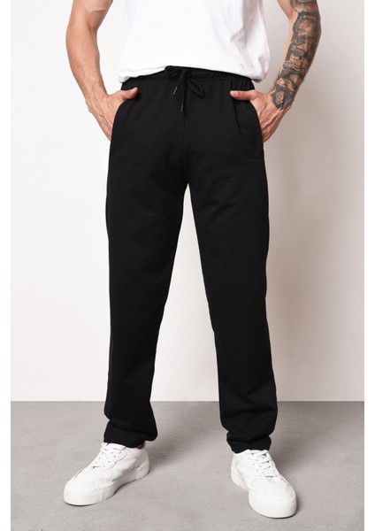 Siyah Erkek Düz Paça Cep Fermuar Detaylı Rahat Kesim Eşofman Altı fiyatları