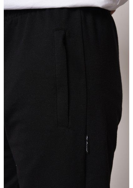 Siyah Erkek Düz Paça Cep Fermuar Detaylı Rahat Kesim Eşofman Altı modelleri