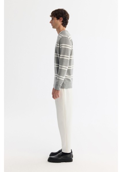 Erkek Gri Bisiklet Yaka Çizgili Elastan Sweatshirt A42y1292 modelleri