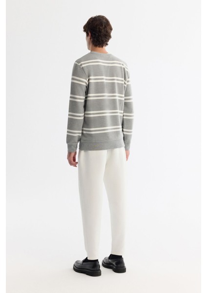 Erkek Gri Bisiklet Yaka Çizgili Elastan Sweatshirt A42y1292 fırsatları