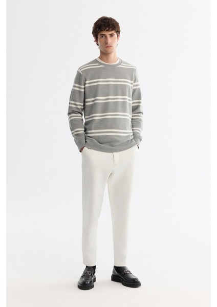 Erkek Gri Bisiklet Yaka Çizgili Elastan Sweatshirt A42y1292 indirimleri