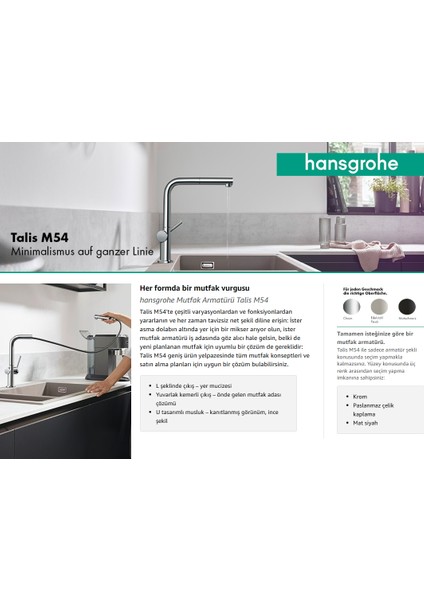 Talis M54 Eviye Bataryası Çekilebilir Gagalı Krom 72809000