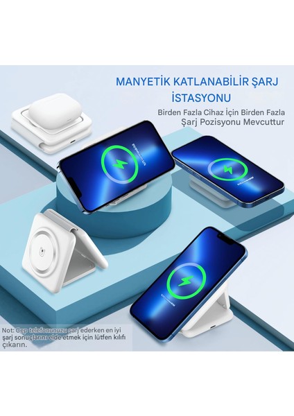 Manyetik Katlanabilir Kablosuz Şarj Cihazı, Çoklu Cihazlar Için Şarj Istasyonu Seyahat Şarj Yuvası