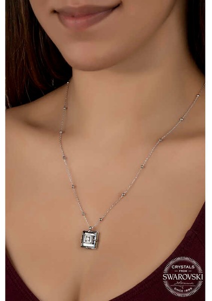 Swarovski Crystal Taşlı Top Zincir Siyah Elmas Gümüş Kadın Kolye fiyatları