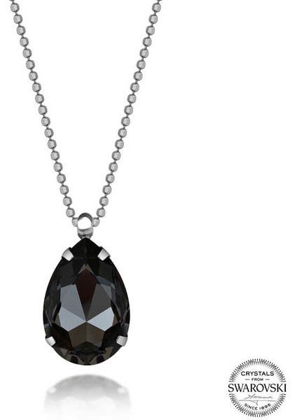 Crystal Taşlı Top Zincir Damla Gümüş Kadın Kolye