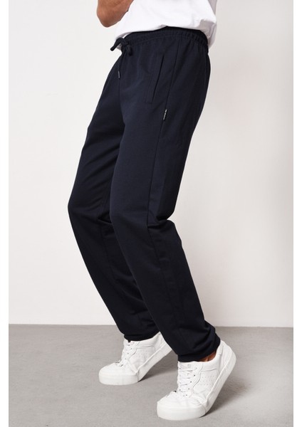 Metalıc Gri-Lacivert Erkek Düz Paça Cep Fermuar Detaylı Rahat Kesim 2'li Eşofman Altı Paketi fiyatları