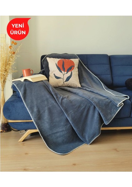 Yumuşak Welsoft TV Battaniyesi 120x160cm, Füme, Antibakteriyel Koltuk Şalı