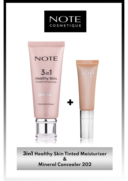 3 in 1 Healthy Skin Tinted Ton Eşitleyici 50 SPF Krem & Mineral Concealer 202 SPF 15 Göz Altı Kapatıcısı Makyaj Seti