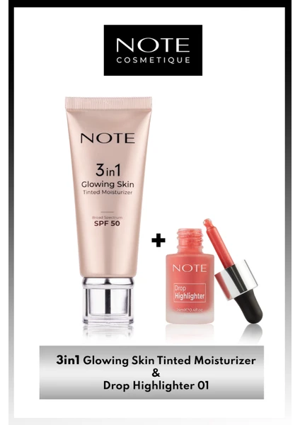 3 in 1 Healthy Skin Tinted Ton Eşitleyici 50 SPF Krem & Drop Highlighter 01 Likit Aydınlatıcı Makyaj Seti