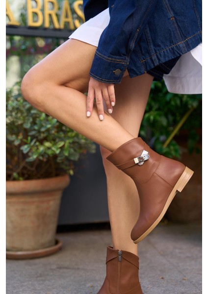 Taba Kadın Toka Aksesuarlı Kadın Deri Bot indirimleri