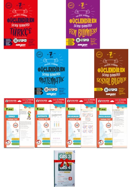 7. Sınıf Güçlendiren Türkçe - Matematik - Fen - Sosyal Soru Bankası ve Yaprak Test 8 Kitap (Hediyeli)