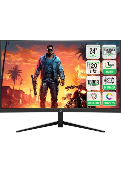 GamePower Vivid F10 24'' Curved RGB 120Hz 1ms FHD VA Panel 2x2W Speaker Gaming Monitör (Sıfır Ölü Piksel Garantili)