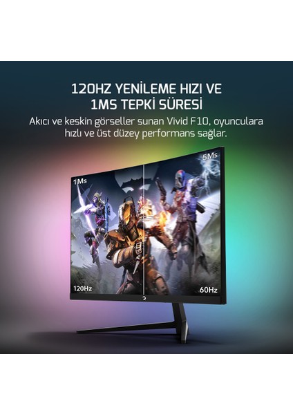 GamePower Vivid F10 24'' Curved RGB 120Hz 1ms FHD VA Panel 2x2W Speaker Gaming Monitör (Sıfır Ölü Piksel Garantili)