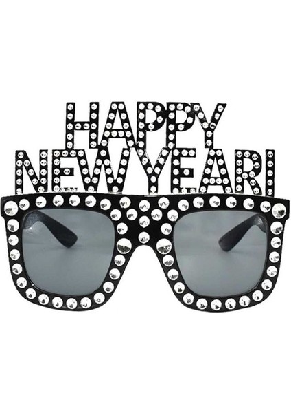 Happy New Year Yılbaşı Gözlüğü Camlı Gözlük Siyah Renk