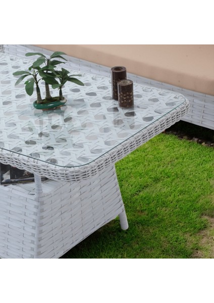 Antoryum Serisi 1. Sınıf Beyaz Rattan Krem Minder Bahçe Takımı, Balkon Takımı