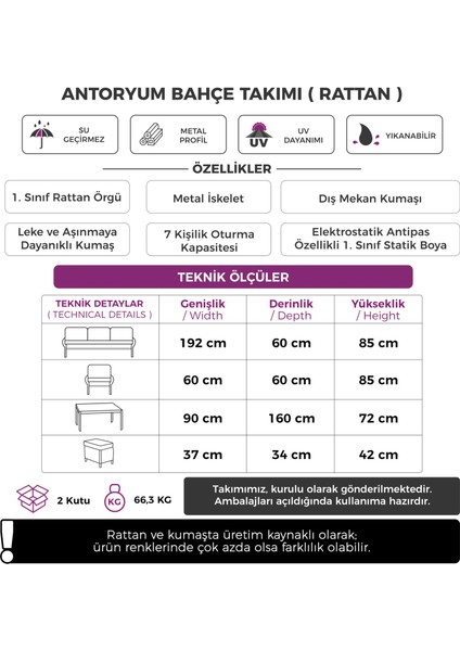 Antoryum Serisi 1. Sınıf Beyaz Rattan Krem Minder Bahçe Takımı, Balkon Takımı