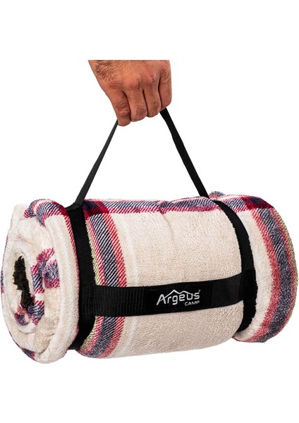 Peluş Polar Kamp Battaniyesi - Mavi Ekose - Acil Durum Battaniye - Argeus Camp
