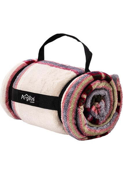 Peluş Polar Kamp Battaniyesi - Mavi Ekose - Acil Durum Battaniye - Argeus Camp