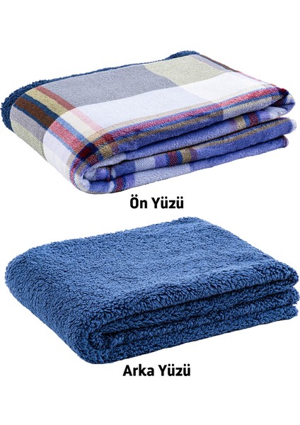 Peluş Polar Kamp Battaniyesi - Mavi Ekose - Acil Durum Battaniye - Argeus Camp