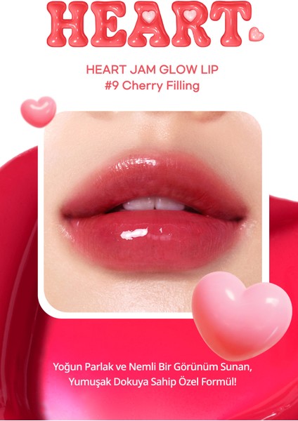 Yoğun Nemlendirici, Parlak Bitişli Balm PERIPERA Heart Jam Glow Lip (9Cherry Filling)(Lucky Lottery)