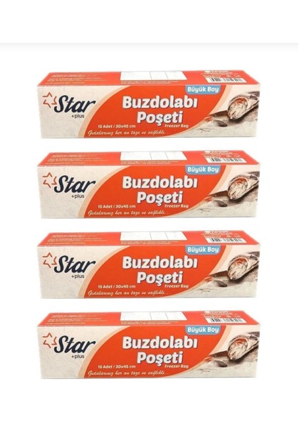 4 Adet Star Büyük Boy Buz Dolabı Poşeti 15X4 60 Adet 35X45 cm