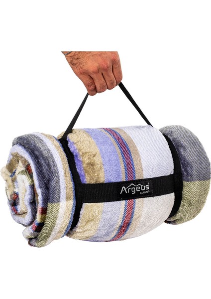 Peluş Polar Kamp Battaniyesi - Haki Ekose - Acil Durum Battaniye - Argeus Camp