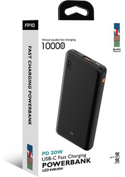 FP10 Pd 20W Hızlı Şarj 10.000MAH Type-C ve Mikro USB Girişli Taşınabilir Powerbank